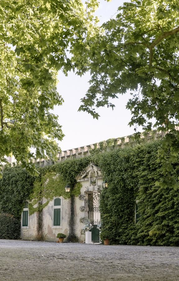 A casa coberta de hera, com o portal de ferro entre os plátanos