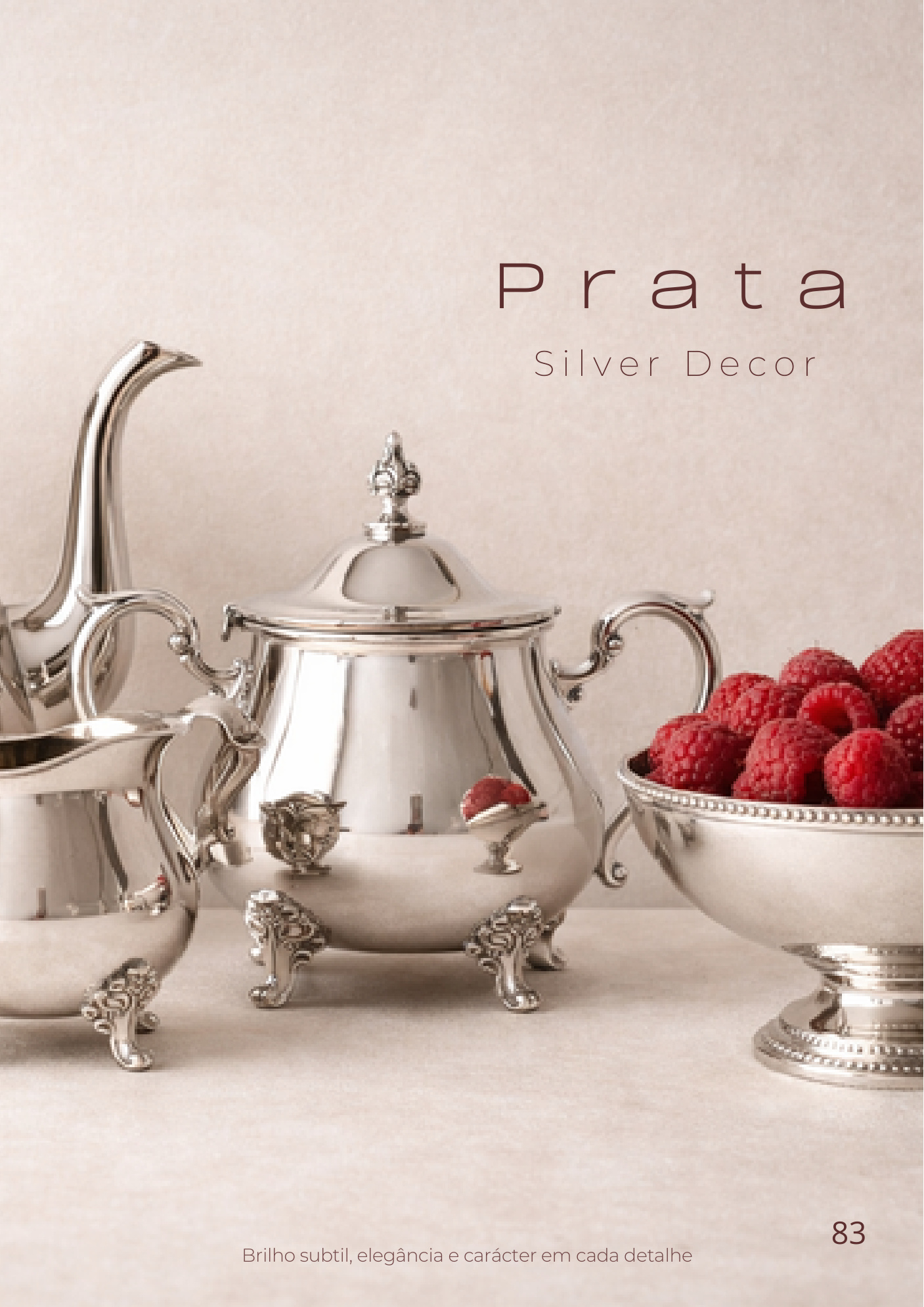 Serviço de chá em prata com taça de framboesas, da colecção Silver Decor